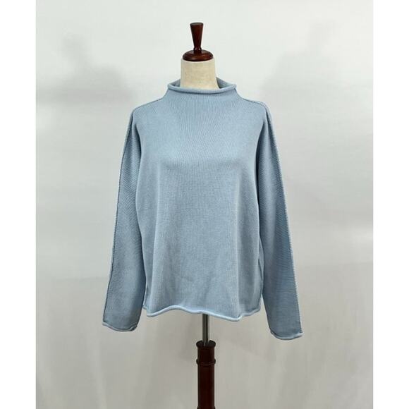 FRANK & EILEEN Sz L Large Ice Blue Pullover Sweater Monterey Rolled Funnel Neck - Picture 8 of 12